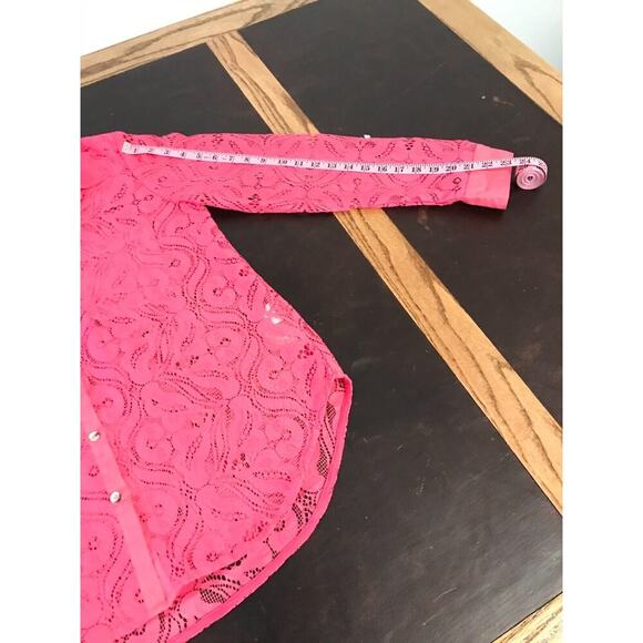 Anthropologie Maeve Slim Pink/Rose Lace Buttondown Blouse - Size 10 - Picture 6 of 11